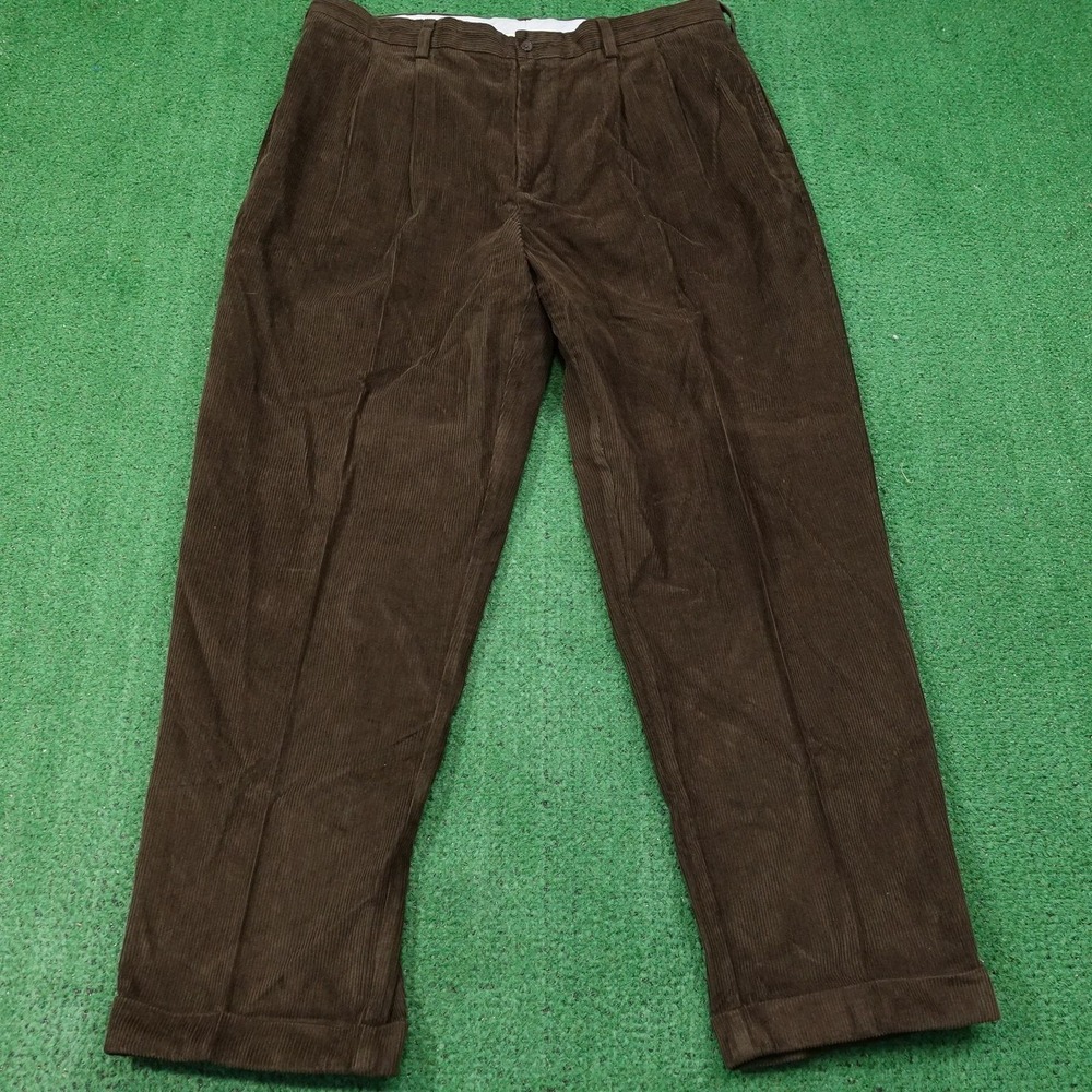 Daniel Cremieux Pants Mens 40x32‎ Brown Corduroy Pleated Cuffed Classic